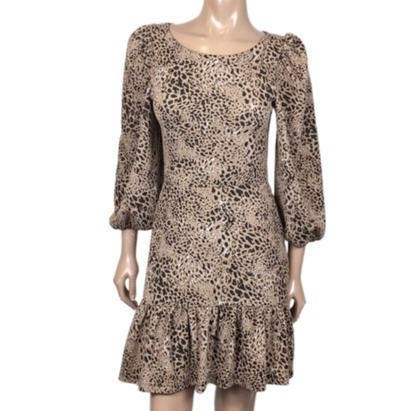 Maeve Anthropologie Leopard Print Dress Open Tie Back Puff Sleeve Ruffle Flounce - Picture 2 of 15